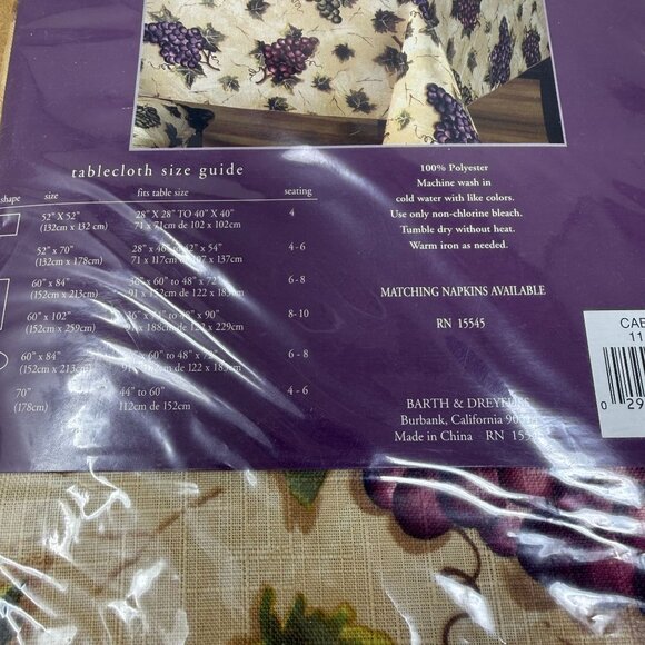 The Grape Gatsby Tablecloth 60 X 84 Oval Grape Vine Beige Purple Wine Book Club - Picture 3 of 4